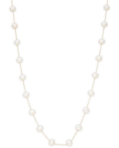 Effy 14k Yellow Gold, Diamond & 6mm-10mm Oval Pearl Station Necklace - White