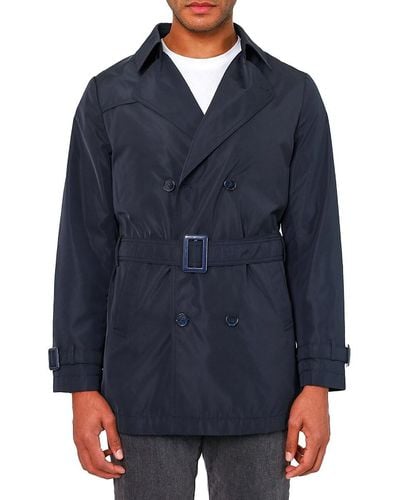 VELLAPAIS Drelux Bellagio Belted Trench Coat - Blue