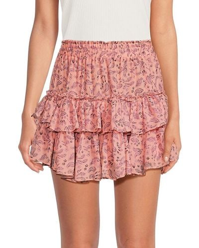 MISA Los Angles Nahla Paisley Tiered Mini Skirt - Pink