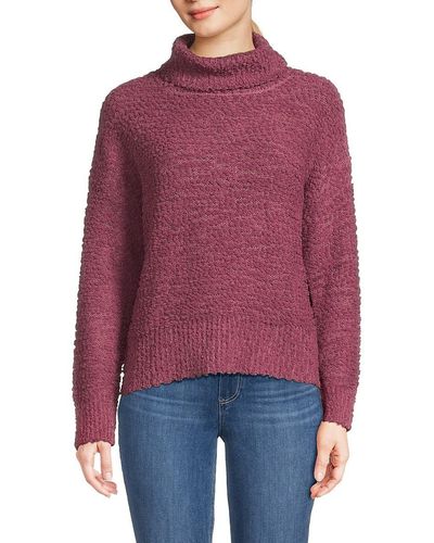 Bobeau Cowlneck Popcorn Knit Sweater - Red