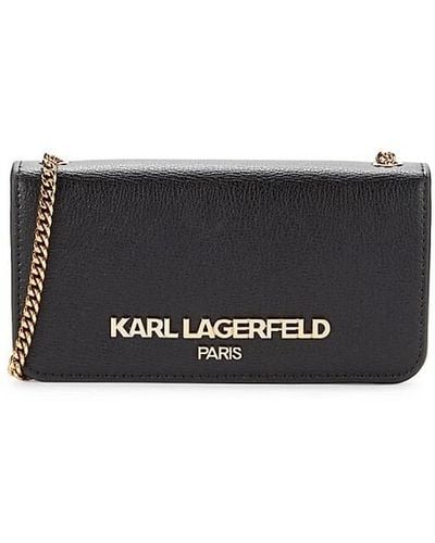 Karl Lagerfeld Logo Leather Chain Crossbody Bag - Black