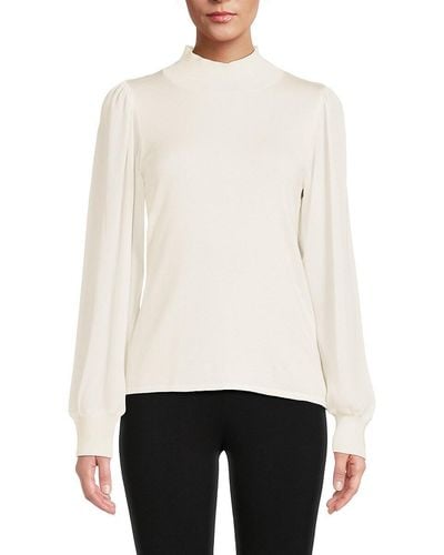 Saks Fifth Avenue Sheer Blouson Sleeve Mockneck Sweater - White