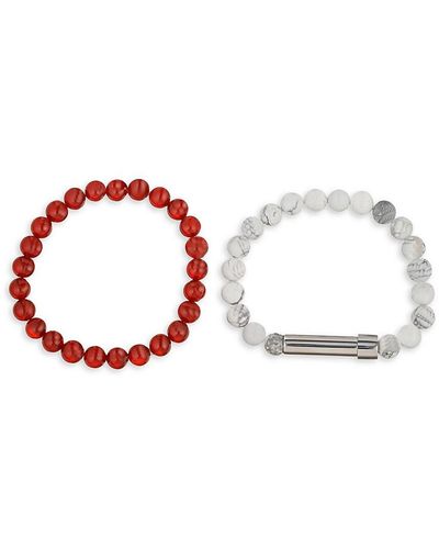 Eye Candy LA Jean 2-piece Agate & Titanium Stretch Bracelet Set - Red