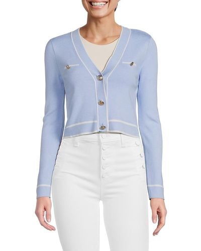 Laundry by Shelli Segal Contrast Cropped Cardigan - Blue