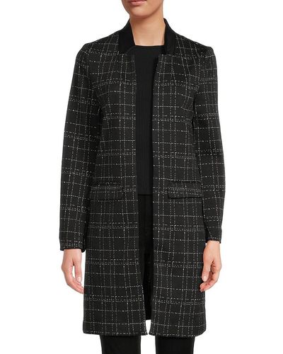 Ellen Tracy Jacquard Textured Open Front Coat - Black