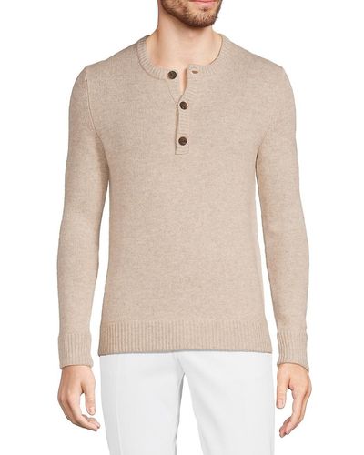 Saks Fifth Avenue Saks Fifth Avenue Merino Wool Blend Henley Sweater - White