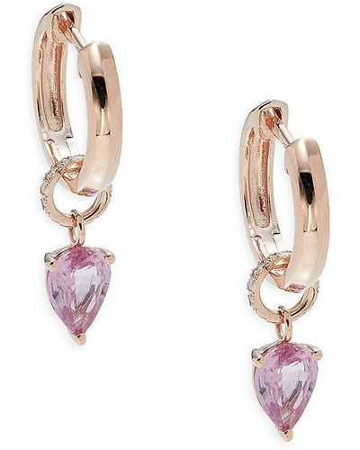 Effy 14k Rose Gold, Pink Sapphire & Diamond Huggie Earrings - White