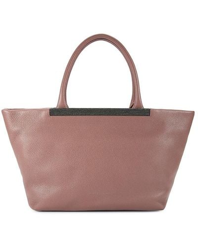 Brunello Cucinelli Beaded Trim Leather Tote - Pink