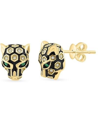 Effy 14k Yellow Gold, Emerald & Diamond Jaguar Stud Earrings - Metallic