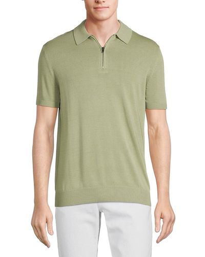Saks Fifth Avenue Saks Fifth Avenue Solid Knit Zip Polo - White