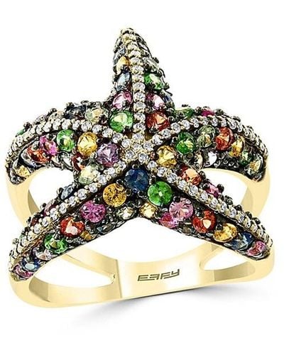 Effy 14k Yellow Gold, Multi Sapphire & Diamond Ring - Multicolor