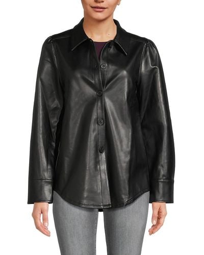 Michael Stars Babe Faux Leather Shirt Jacket - Black