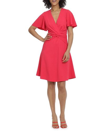 Maggy London Twist Flutter Sleeve Fit And Flare Dress - Red