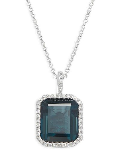 Effy 14k White Gold, Sapphire & Diamond Pendant Necklace - Multicolor