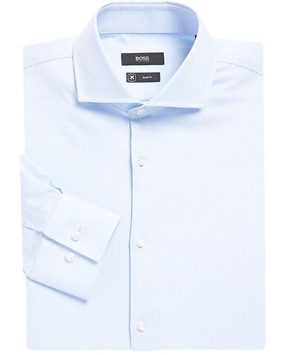 BOSS Slim-Fit Cotton Button-Down Dress Shirt - Blue