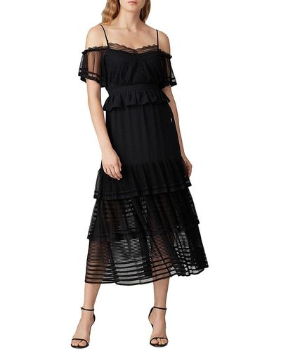 Three Floor Inferno Off Shoulder Midi Peasant Dress - Black