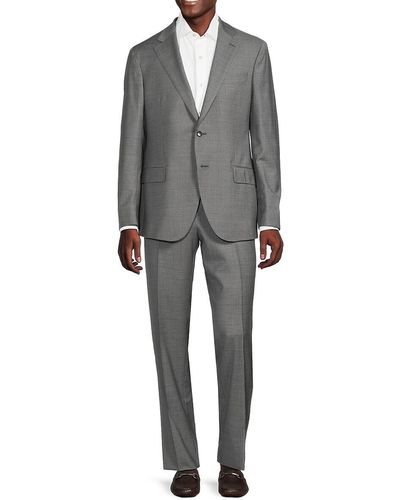 Lubiam Checked Regular Fit Virgin Wool Suit - Grey
