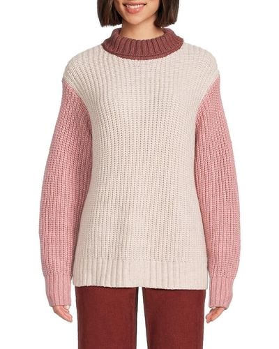 Marine Layer Colorblock Wool Blend Turtleneck Sweater - Pink