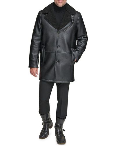 Andrew Marc Condore Antique Faux Shearling Topcoat - Black