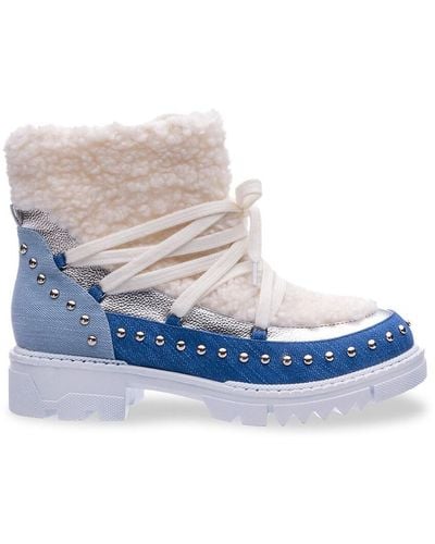 Lady Couture Snowball Studded Faux Shearling Boots - Blue