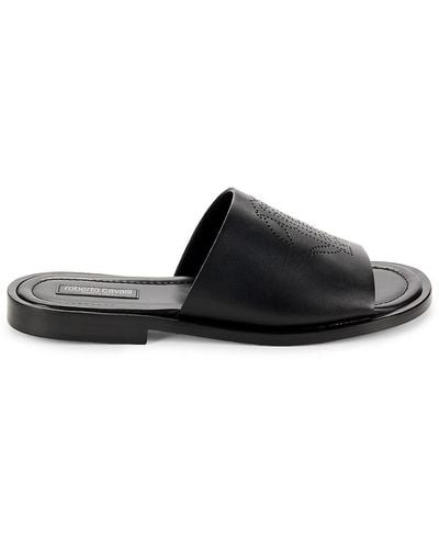Roberto Cavalli Logo Leather Sandals - Black
