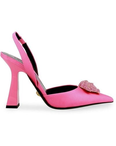 Versace La Medusa Embellished Silk Blend Slingback Court Shoes - Pink