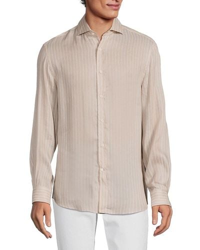 Brunello Cucinelli 'Easy Fit Linen Blend Striped Shirt - White