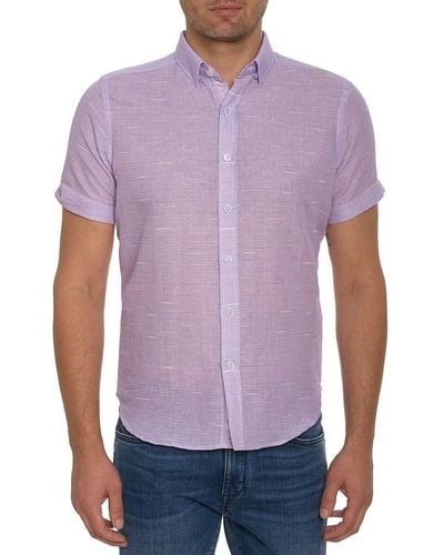 Robert Graham Sloan Houndstooth Short Sleeve Shirt - Purple