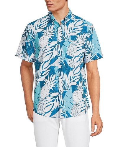 Vintage Summer Tropical Print Shirt - Blue