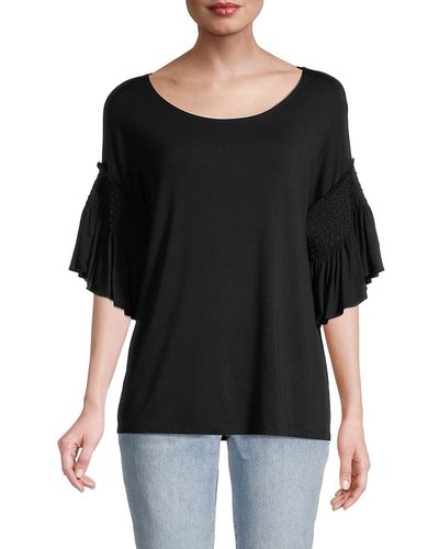 St. John Dkny Smocked Bell Sleeve Top - Black