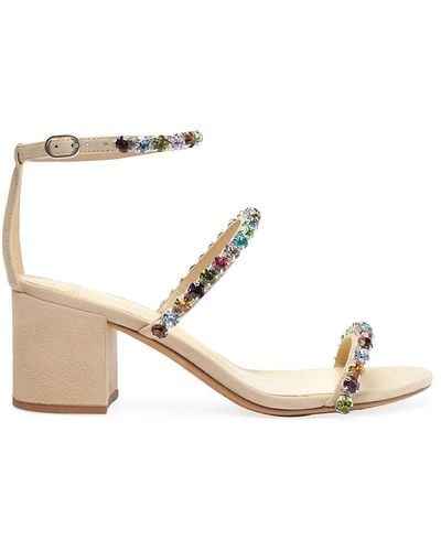 Alexandre Birman Alexa Crystals Embellished Suede Sandals - White