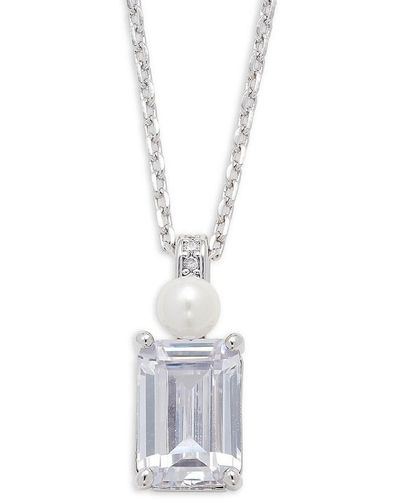 Kate Spade Cubic Zirconia & Faux Pearl Pendant Necklace - White
