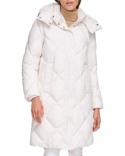 DKNY Diamond Quilted & Hooded Puffer Coat - White