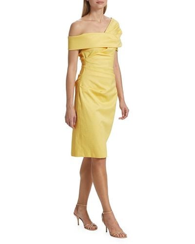 Talbot Runhof Waffle Knit Piqué Knee Dress - Yellow