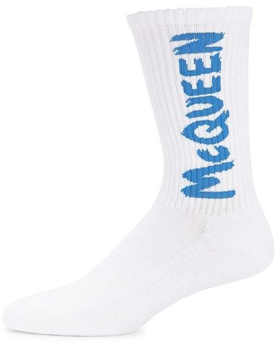 Alexander McQueen Contrast Logo Ribbed Crew Socks - Blue