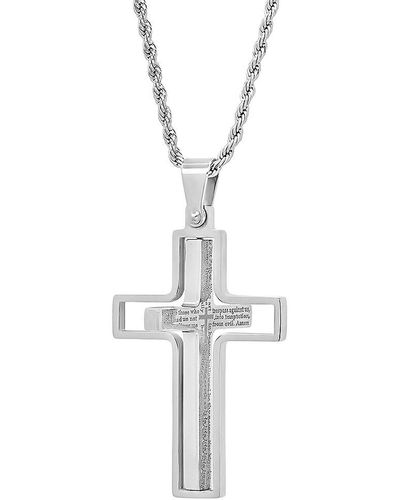 Anthony Jacobs Stainless Steel Rotating Cross Pendant Necklace - White