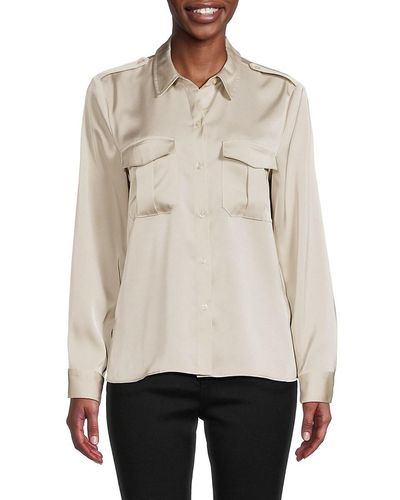 Calvin Klein Cargo Pocket Satin Button Down Shirt - Natural