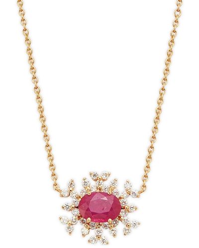 Hueb 18k Gold Ruby & Diamond Starburst Pendant Necklace - Pink
