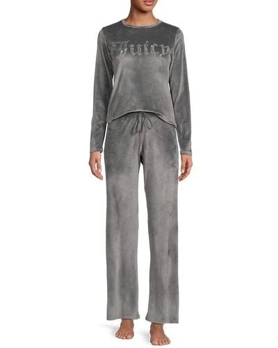 Juicy Couture 2-piece Logo Top & Pants Pajama Set - Gray