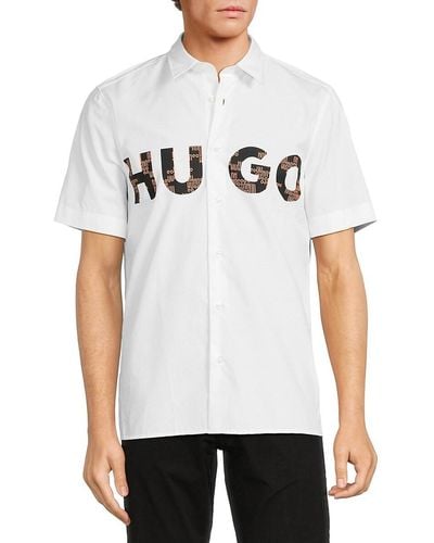 HUGO Ebor Logo Short Sleeve Shirt - White