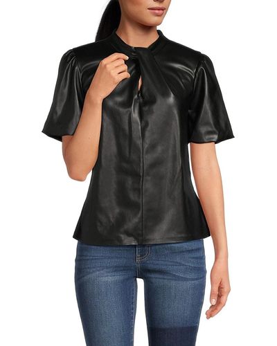 St. John Dkny Twisted Faux Leather Top - Black