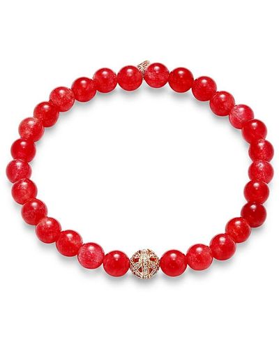Sydney Evan 14k Rose Gold, Diamonds & Magenta Jade Round Beaded Bracelet - Red