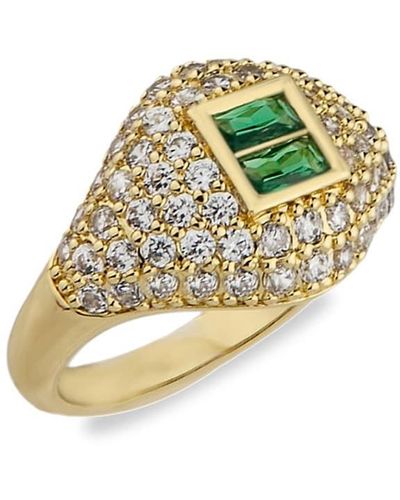 CZ by Kenneth Jay Lane Look Of Real 14k Goldplated & Cubic Zirconia Pinky Signet Ring - Metallic