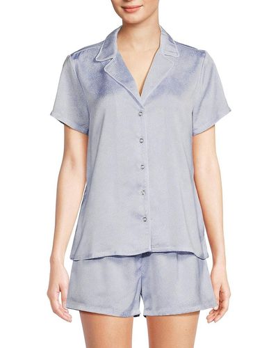 Splendid 2-Piece Satin Top & Shorts Pyjama Set - Blue