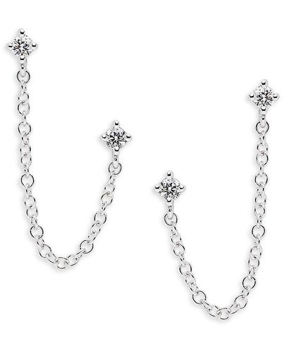 Saks Fifth Avenue 14k White Gold & 0.09 Tcw Diamond Chain Double Piercing Earrings