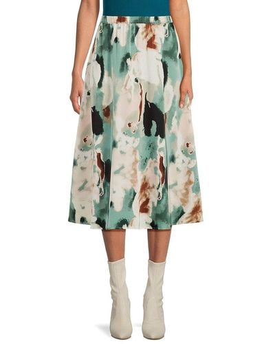 White sand contrast stripe midi skirt in green multi cheap