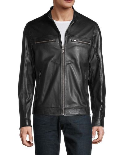 Ron Tomson Zip Up Leather Jacket - Black