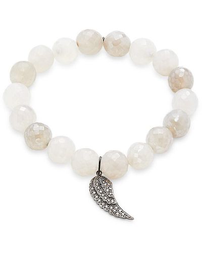 Sydney Evan Chalcedony & 0.17 Tcw Diamond Wing Beaded Bracelet - White