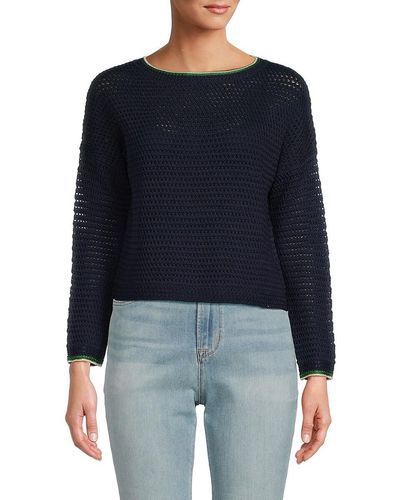 Vince Crochet Contrast Tipped Sweater - Blue