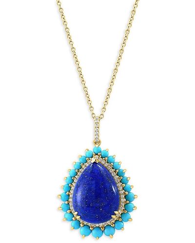 Effy 14k Yellow Gold & Multi Stone Pendant Necklace - Blue